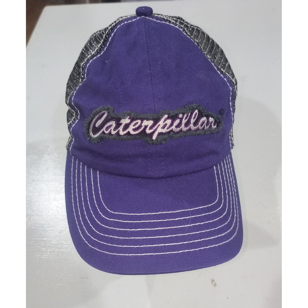 Caterpillar CAT Purple Trucker Hat Mesh Back Script Logo Adjustable Baseball Cap